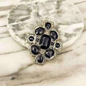 Vintage Jay Strongwater Maltese Cross Pendant Blue Silver Scarf Slide Brooch